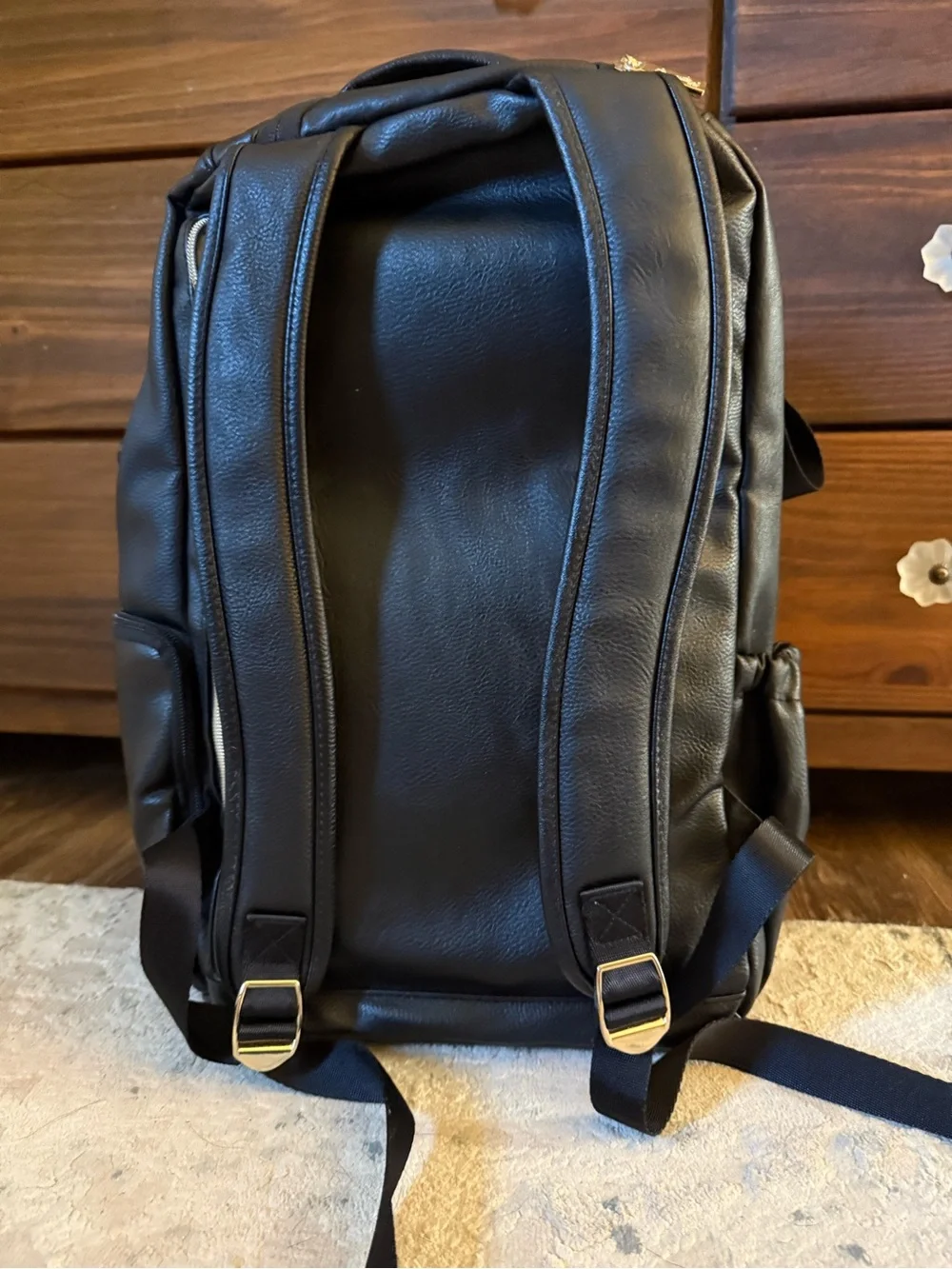 Itzy Ritzy Black Quilted Backpack with Gold Hardware